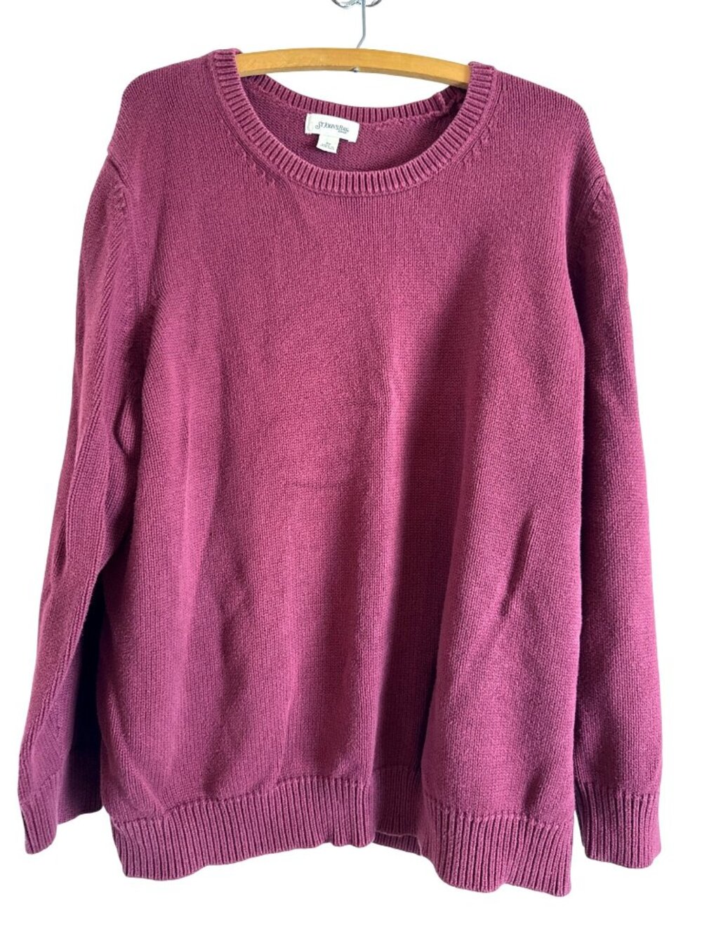 St. Johns Bay Women's Burgundy Maroon Cotton Sweater 3X Crewneck Knit Pullover